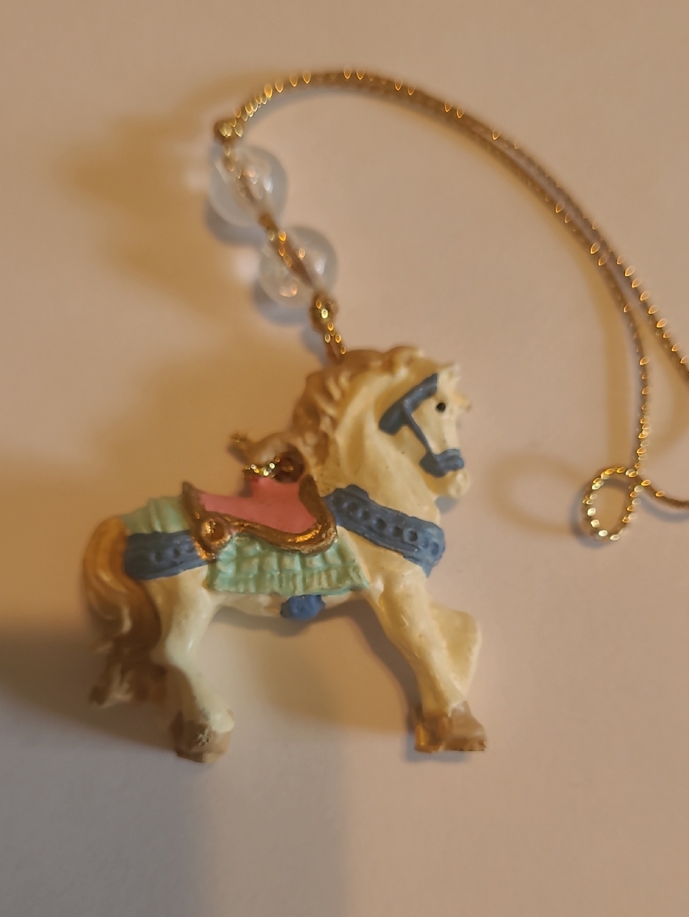 Vintage Christmas Ornament with Pastel Carousel Horse **MISSING GLASS BELL